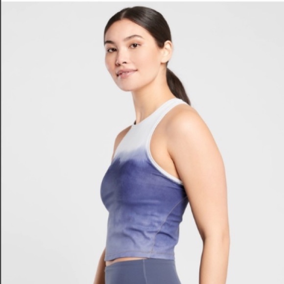 Athleta shanti crop tank watercolor stripe blue and white - Picture 4 of 4